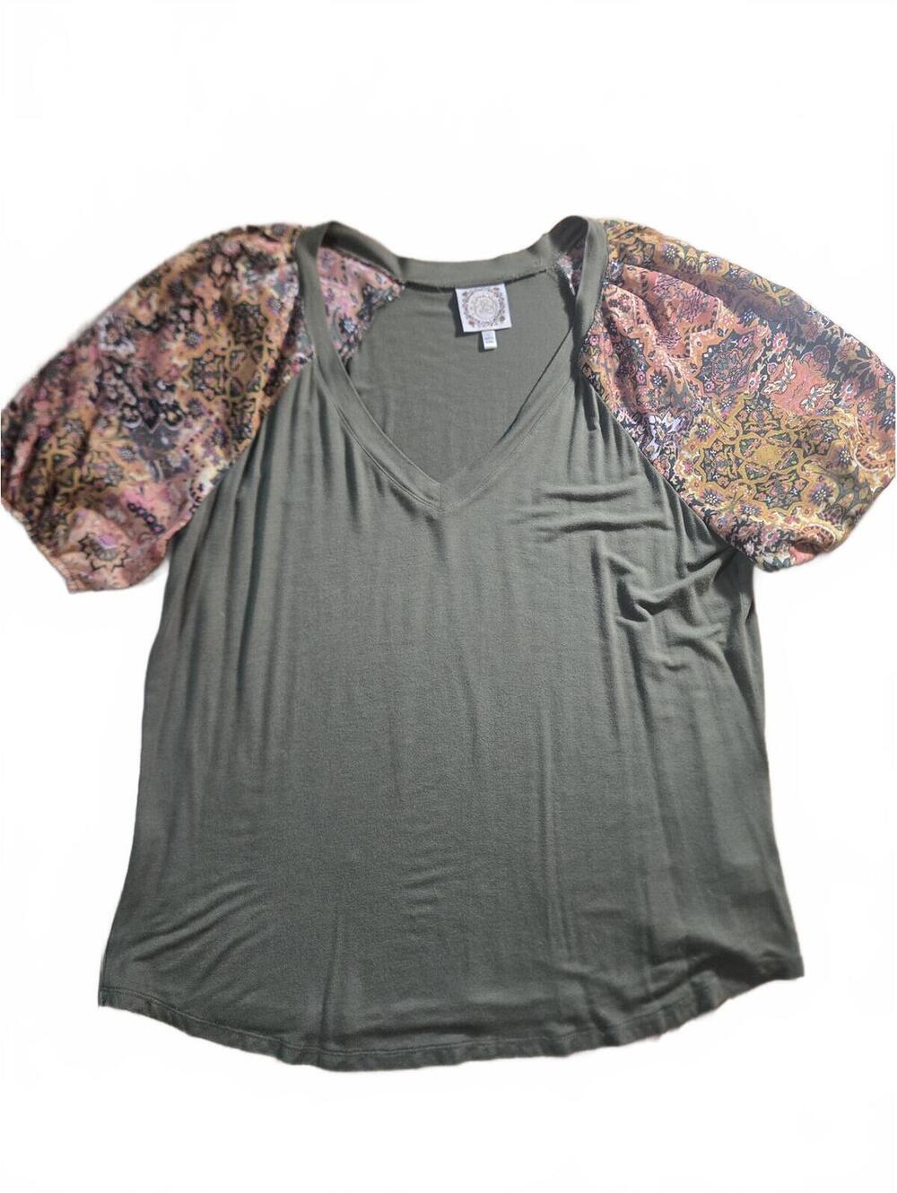 Olive Green Top Puff Sleeves L Boho Fairy Fall